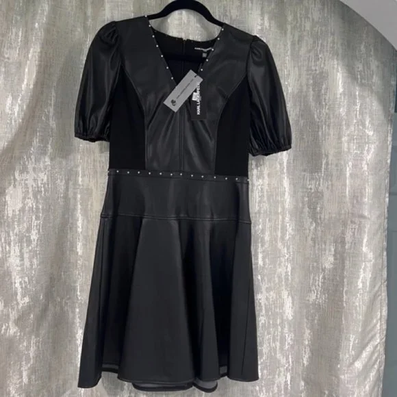 Karl Lagerfeld Paris, Women’s Faux leather dress silver-tone studs. SZ 6, NWT - Picture 4 of 13